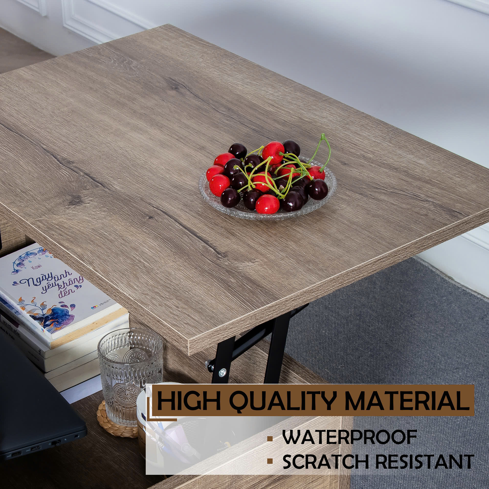 Acacia Wood Living Room Table Decor Coffee Table Rectangular Lift Top Storage Coffee Table