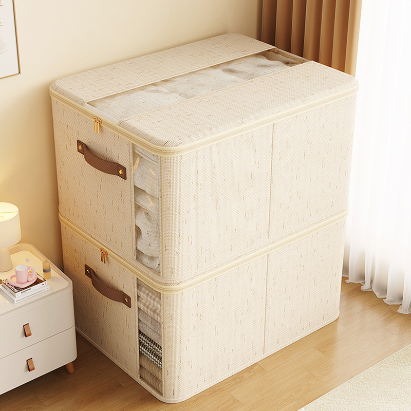 Tianshan Cotton Linen Double Window Zipper Foldable Multi-Purpose 40L-50L Storage Box for Clothes &amp; Toys Household Bedroom Use