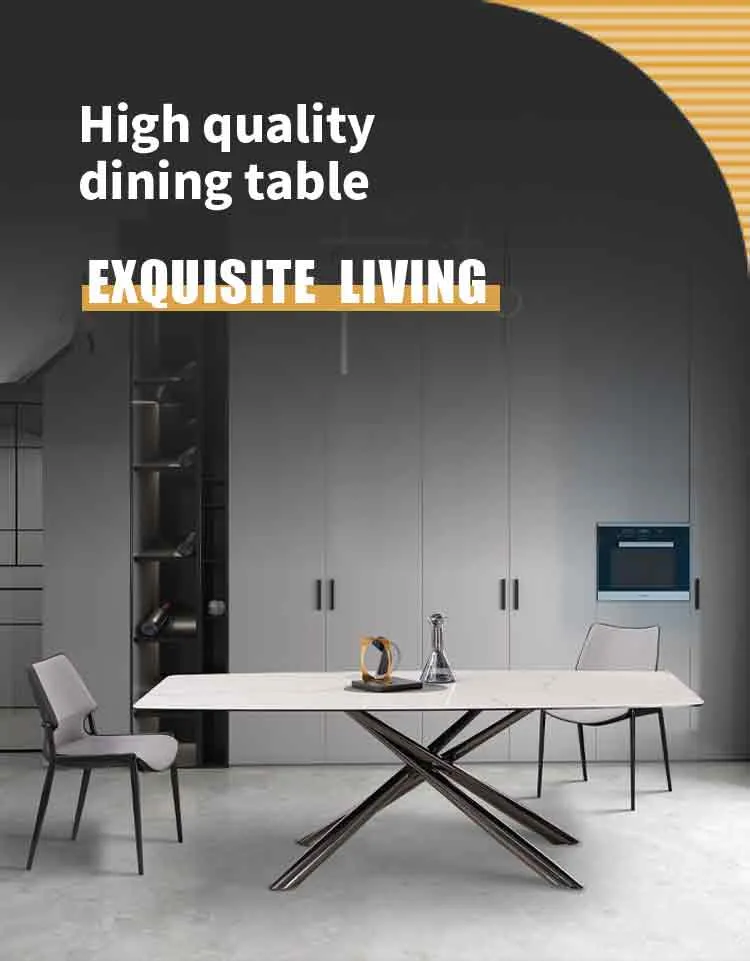 Modern Home Dining Metal Leg Furniture Coffee Marble Banquet Dining Table Furniture Set
