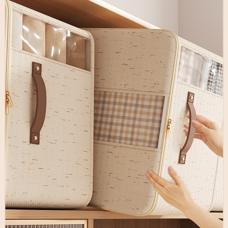 Tianshan Cotton Linen Double Window Zipper Foldable Multi-Purpose 40L-50L Storage Box for Clothes &amp; Toys Household Bedroom Use
