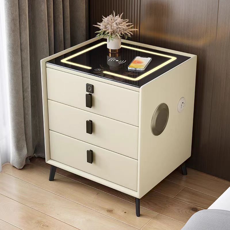 Modern Simple Solid Wood Smart Nightstand Wireless Bedroom Table Cabinet With Drawer Storage Light Smart Bedside Table For House