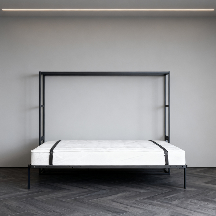 Adjustable Modern Queen or King Size Steel Frame Murphy Bed Hidden Folding Wall Spring Mechanism Panel Bed