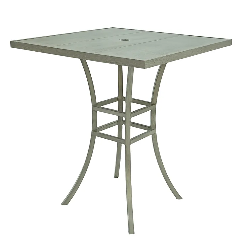 Modern Furniture Outdoor Backyard/Patio Garden Slate Grey 2-Piece Square Metal/Aluminum Dining Table Set with 2 Arm Chairs