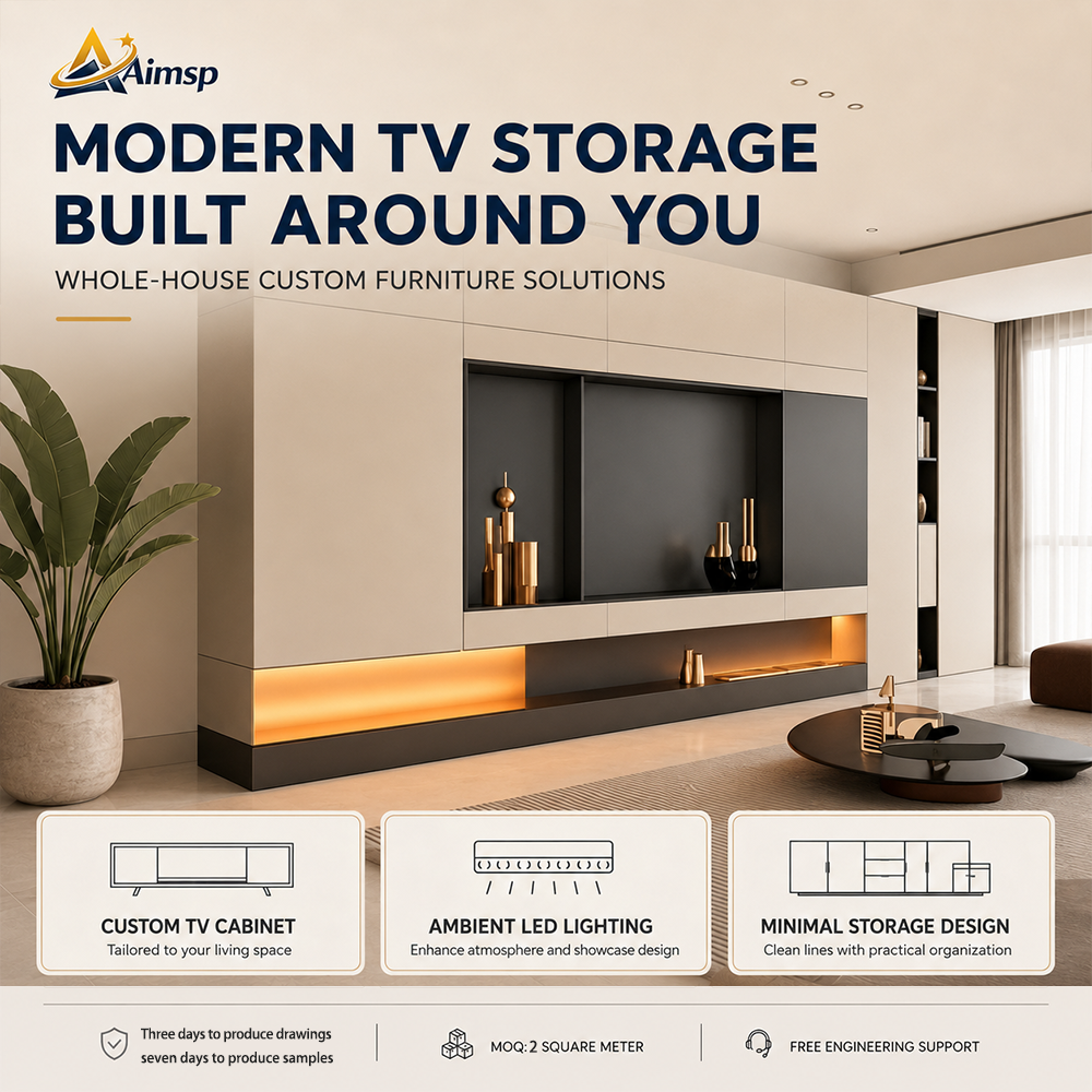 Aimsp Minimalist New Design Wooden Wall Unit Tv Stand Modern Luxury Tv Cabinet Design For Customized Furniture Set