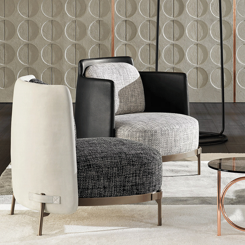 Luxury Upholstered Fabric Lounge Chair Accent Chair Sofa Chair Gold Stainless Steel Base Hotel Lobby Hospitality Furniture