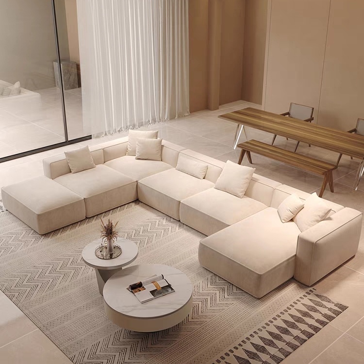 OEM Modern Living Room Sofas Set L Shaped Reclinable Large Sofa Couches Luxury Microfiber Fabric Sectional Soft Villa Sofa
