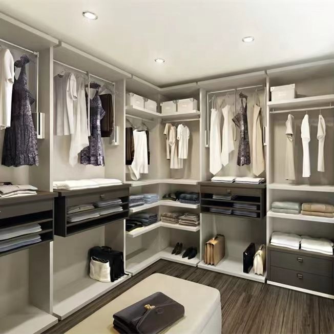 Modern Walk-in Closet System Organizer Multi-functional Save Space Clothes Cabinet Custom New Design Wooden Glass Bedroom Hotel