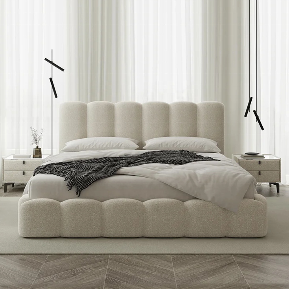 Zayshine French Retro Cream Luxury White Fabric Large Size Master Bedroom Bed 1.5 1.8 Meters Apartment Villa Hotel Double Bed