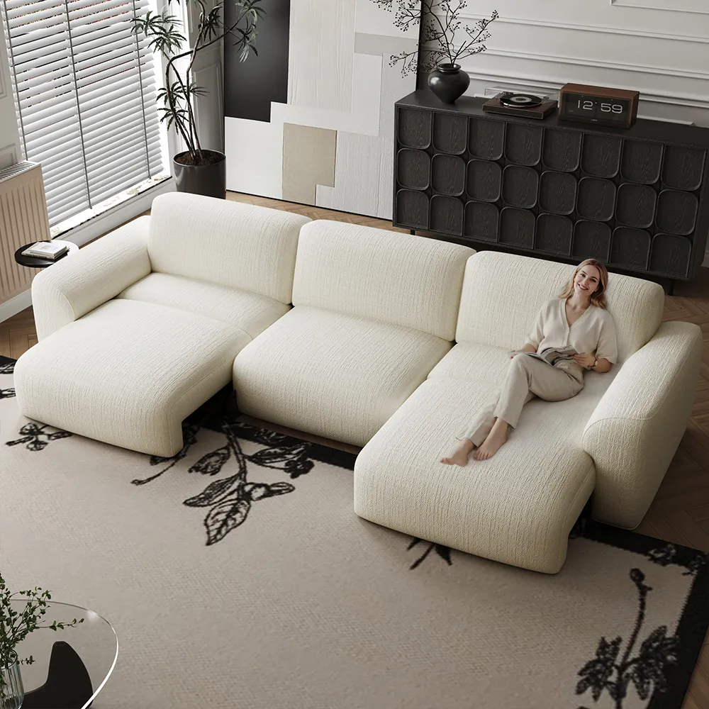 Atunus Modern Chenille Fabric Sectional Modular Sofa Set Electric Leisure Sofa Couch Armrests Cozy Living Room Design