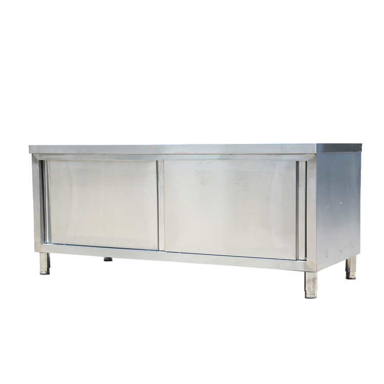 Multi-functional Stainless Steel Sliding Door Worktable With Cabinet &amp; 2 Tier Shelf Fish Cleaning Table With Sink For Kitchen