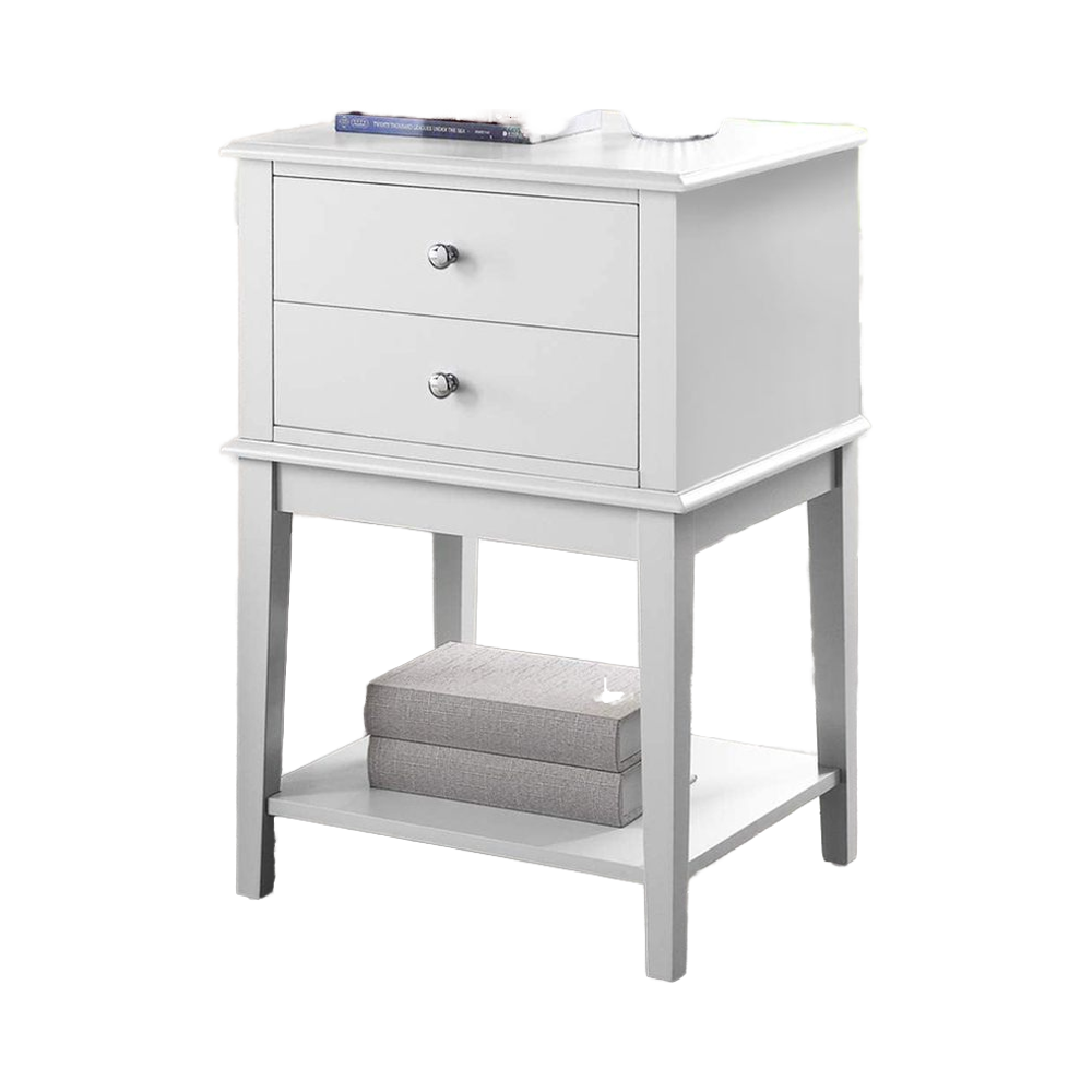 Modern Large White Nightstand with 2 Drawers Bed Side Tables for Bedroom Dining Room Wooden End Table for Living Room