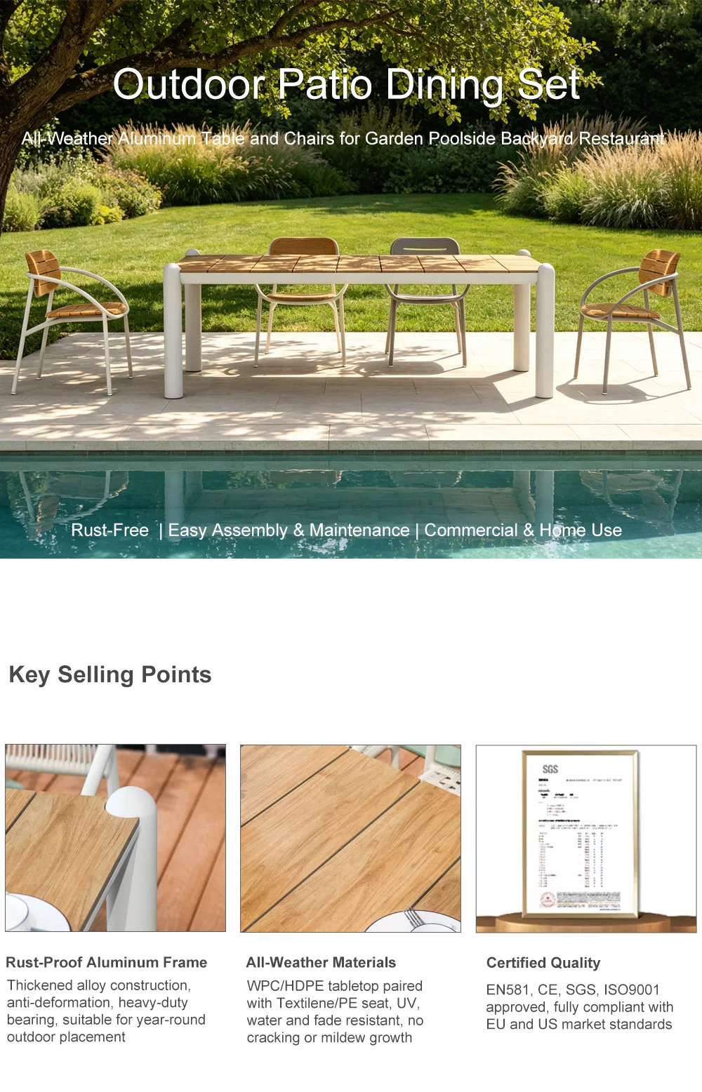 Aluminum Alloy Outdoor Dining Table and Chair Set for Balcony Courtyard Park