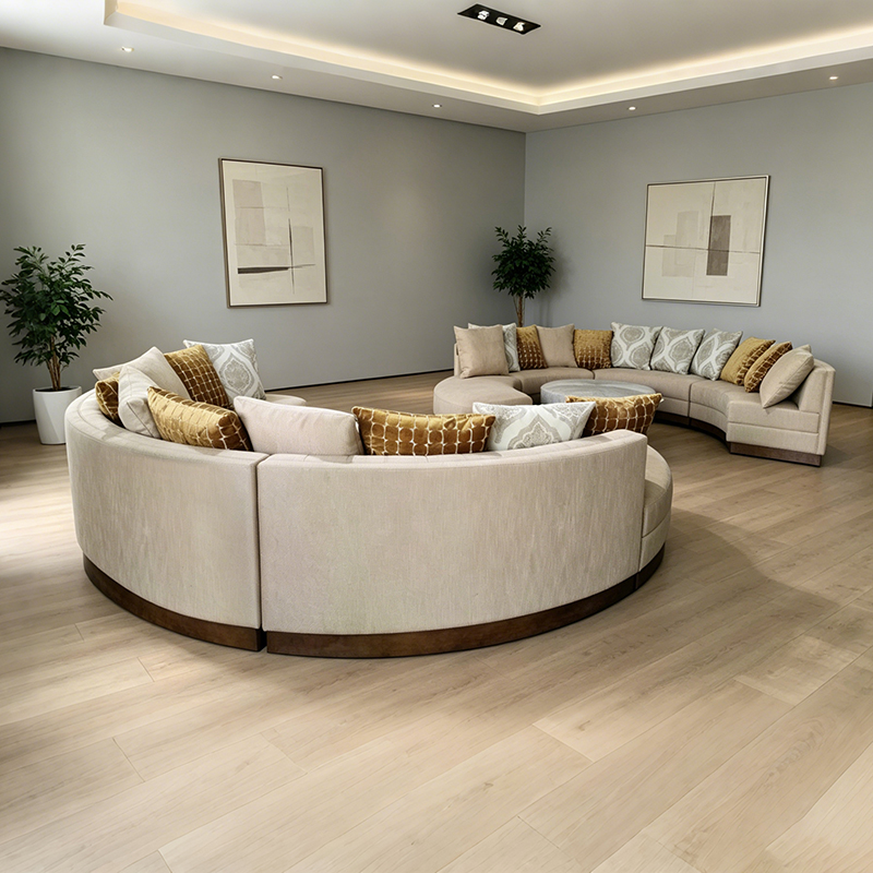 Modern Luxury Villa Beige Modular Lounge Hotel Lobby Furniture Living Room Wood Frame Fabric S Shape Sectional Curved Sofa Set