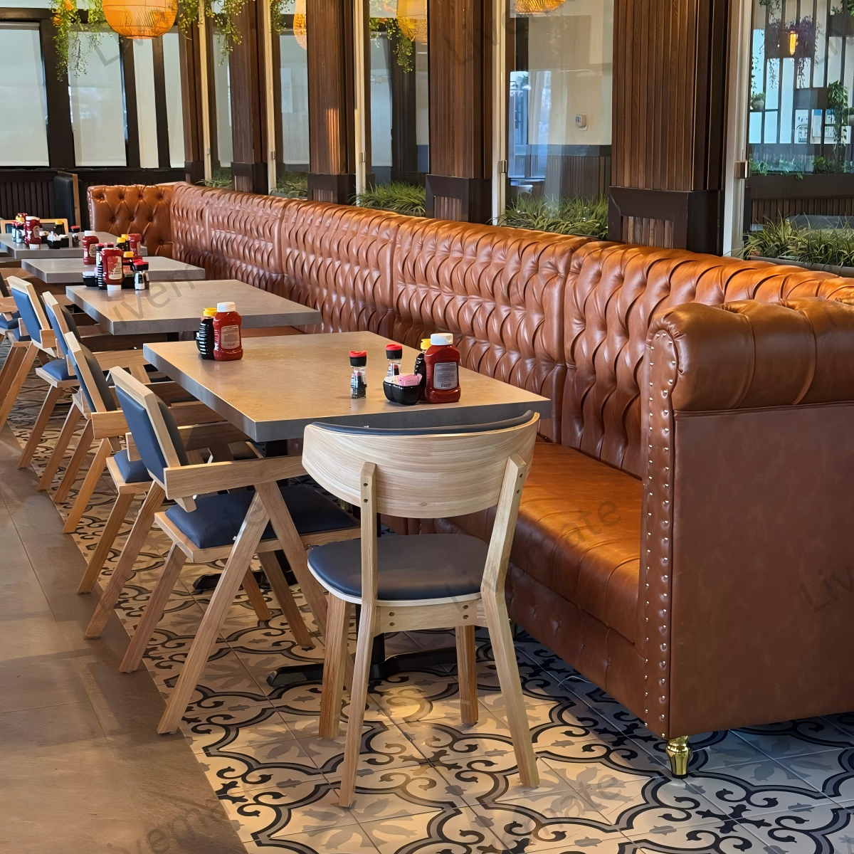 Cafeteria Restaurant Furniture Set Luxury L Shape Corner Dining Leather Booth Seating Cafe Sofa Table And Chair For Restaurant
