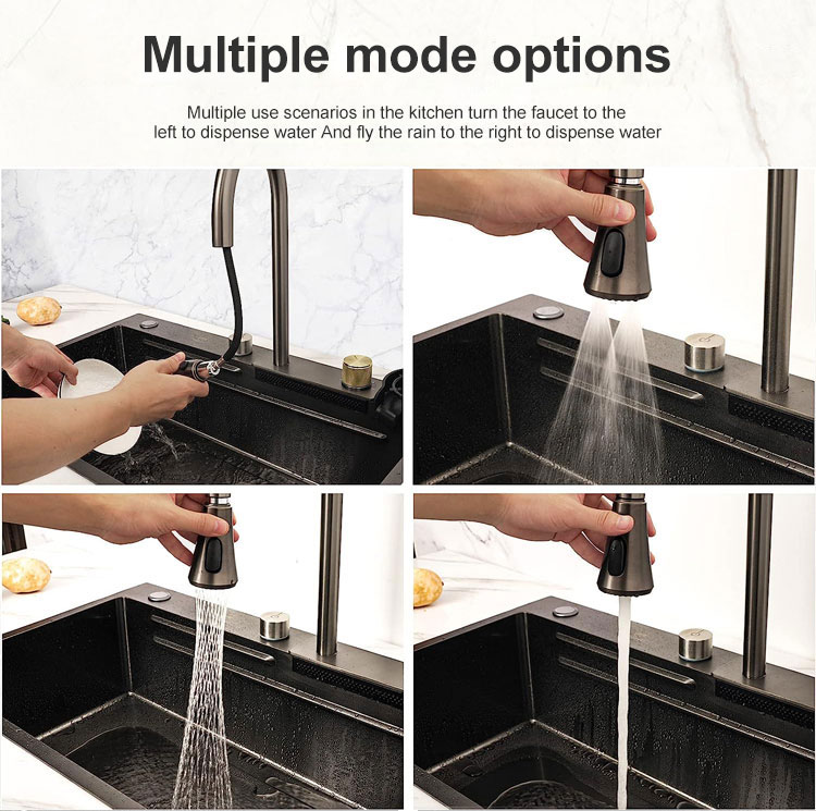 Modern Smart Multi-functional Rainfall Kitchen Sink Handmade Stainless Steel 750*460mm Single Bowl Kitchen Sink