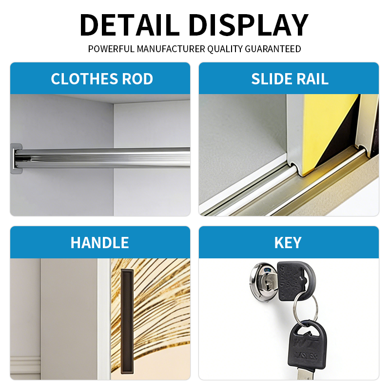 Modern Sliding Door Steel Wardrobe Closet with Mirror &amp; Drawer Cabinets Lemari Pakaian for Bedroom Furniture