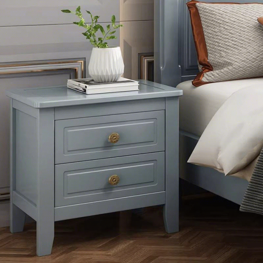 Elegant Solid Wood Bedroom Nightstand 2 Drawers; Modern Eco-friendly Durable Assembled Home Furniture for Hotels Apartments
