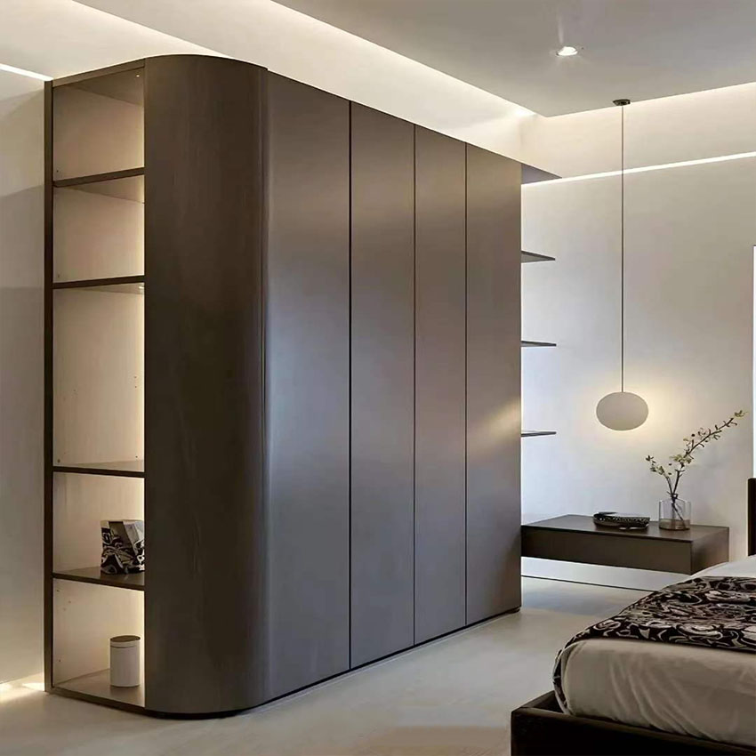 Luxury Lacquer Door Wardrobe Curved Design Matte Painted MDF Bedroom Closet Wardrobe with Rounded Corner