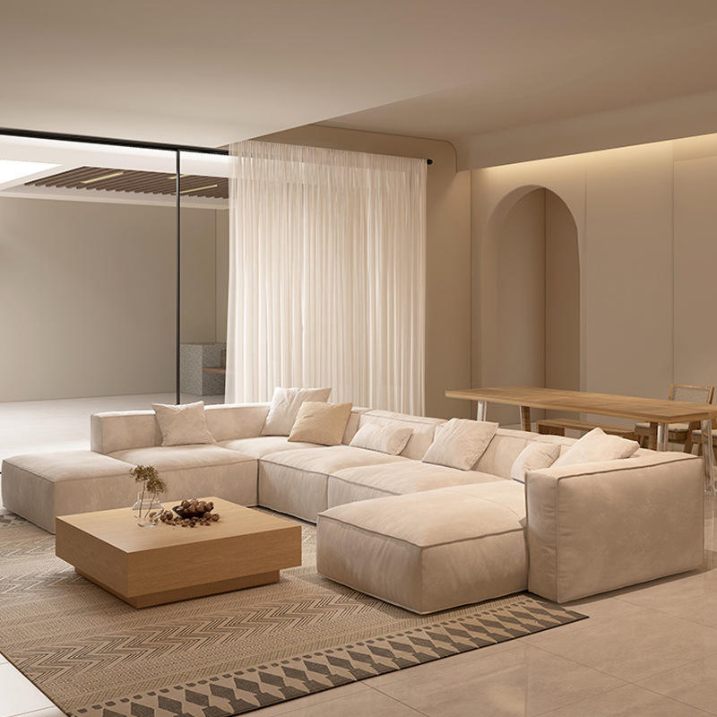 OEM Modern Living Room Sofas Set L Shaped Reclinable Large Sofa Couches Luxury Microfiber Fabric Sectional Soft Villa Sofa