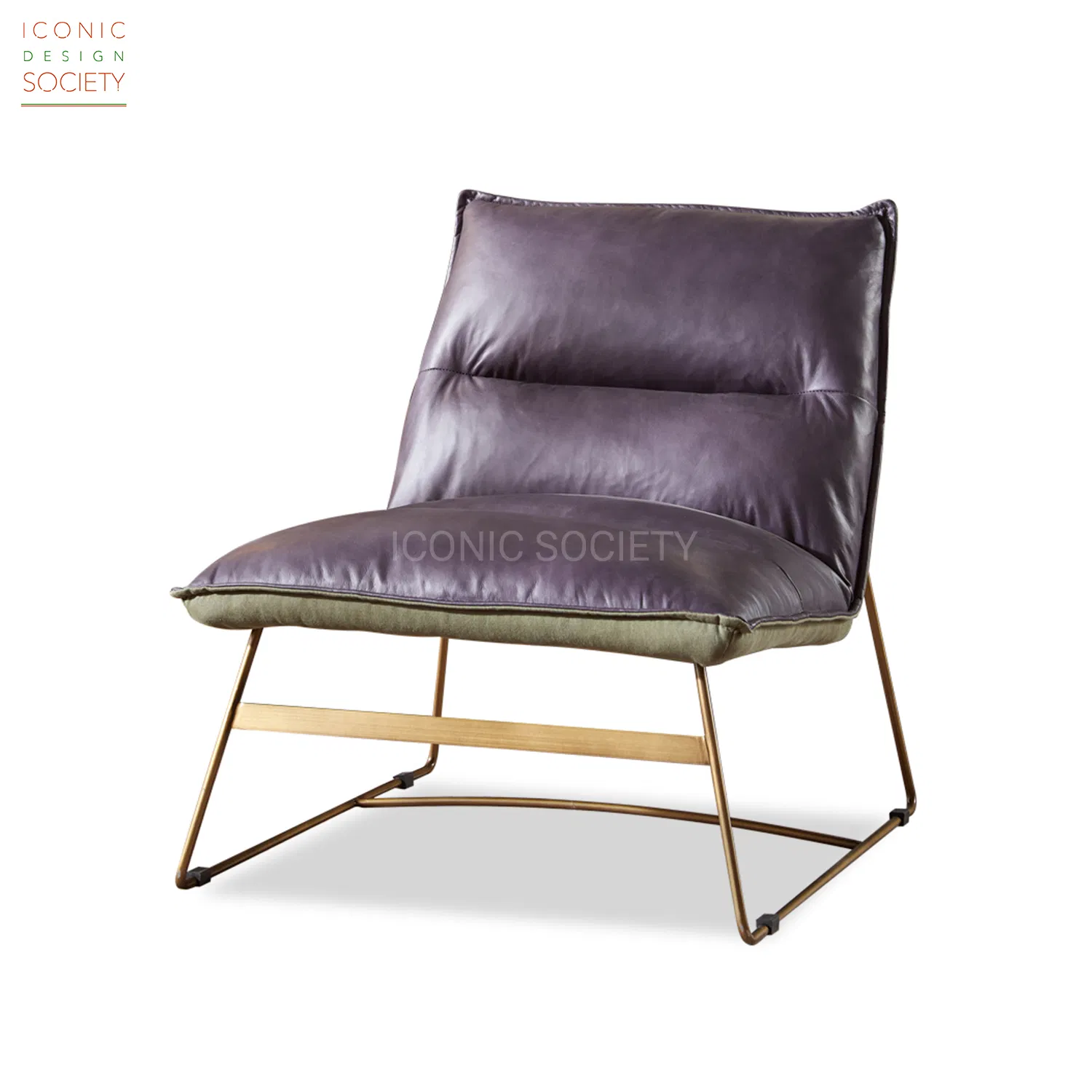 Modern Large Seat Leisure Chair Ottoman Home Patio Living Room Furniture Metal Frame Genuine Leather Accent Chair
