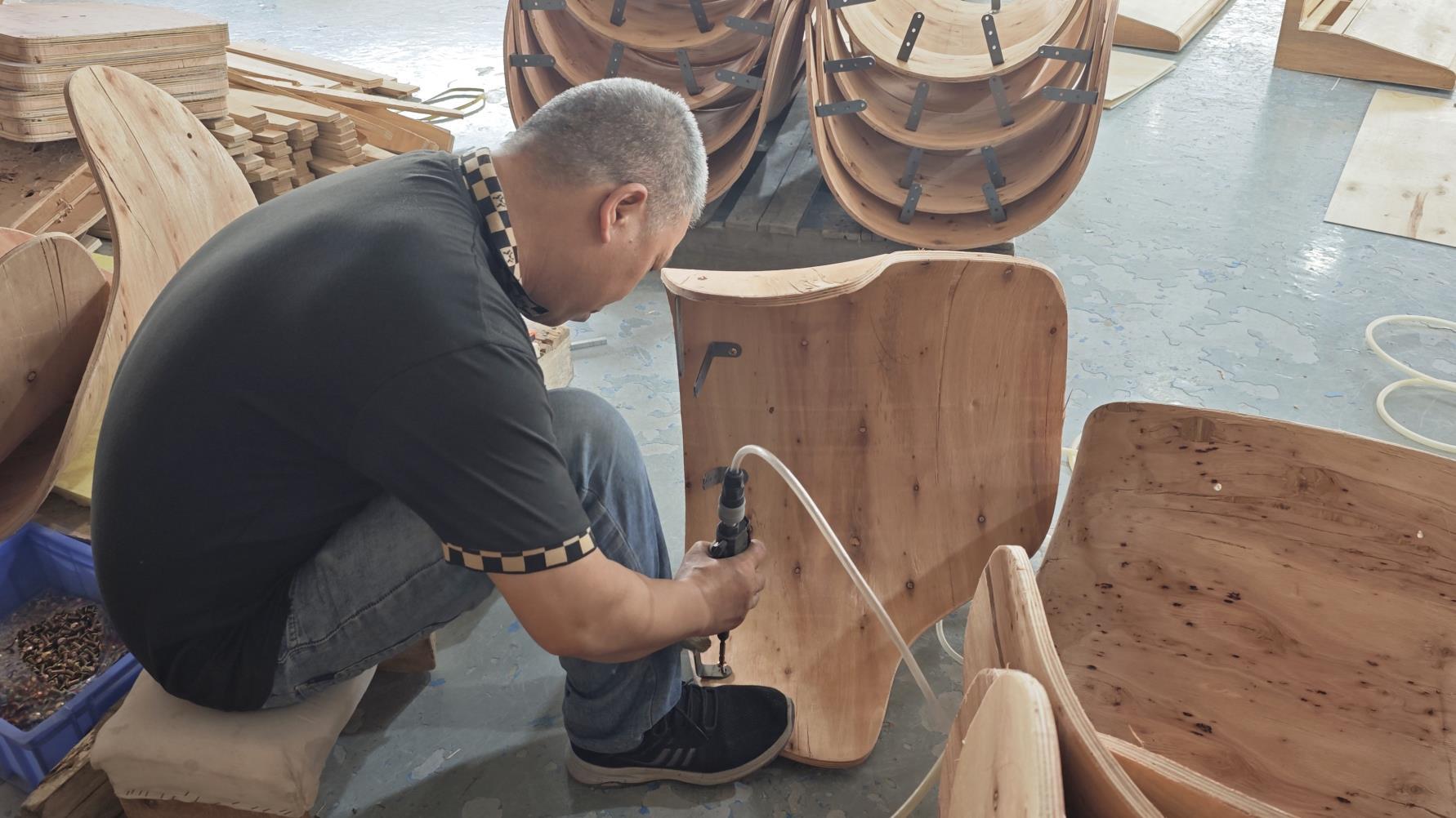 Wooden frame nailing process for solid wood furniture construction at Ambrose Home
