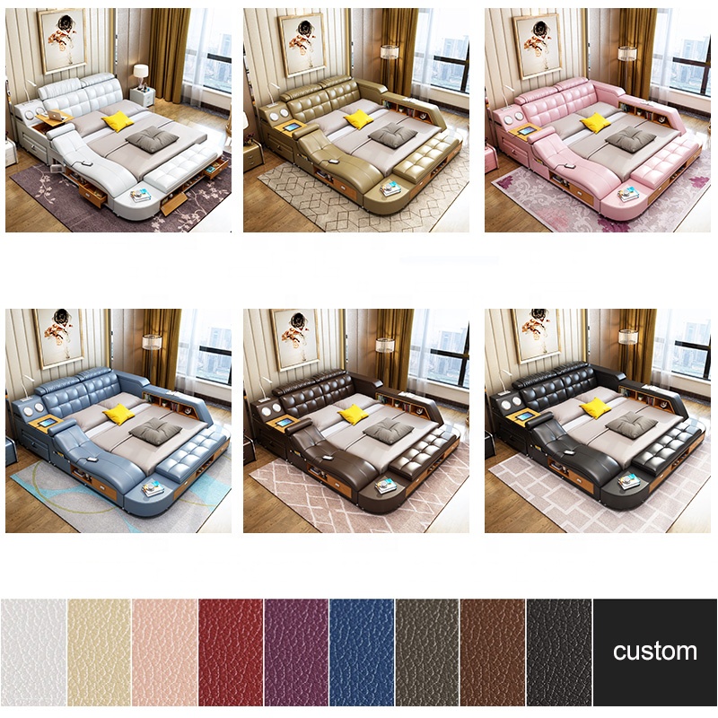 USB Wood Massage Bed Set Smart King Size New Modern Luxury Bedroom Furniture Morden Function Technology Smart Bed Queen