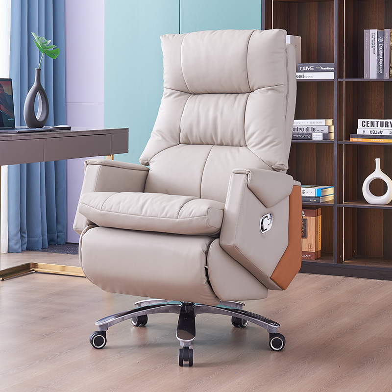 Smart Electric Control Genuine Leather Office Chair Modern Design Ergonomic Home Office Computer Chair With Footrest Wheels