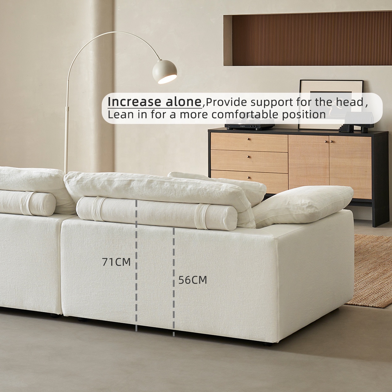 Zayshine Italian Modern Luxury White Linen 3-seater Modular Living Room Set Sofa L-Shape Washable Apartment Villa Cloud Sofa