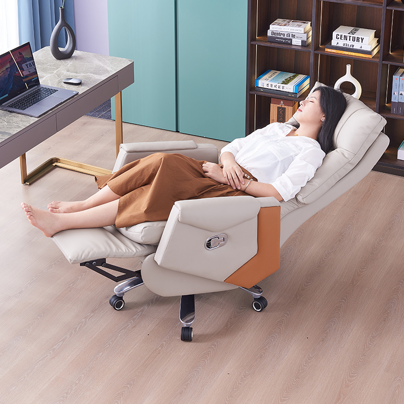 Smart Electric Control Genuine Leather Office Chair Modern Design Ergonomic Home Office Computer Chair With Footrest Wheels
