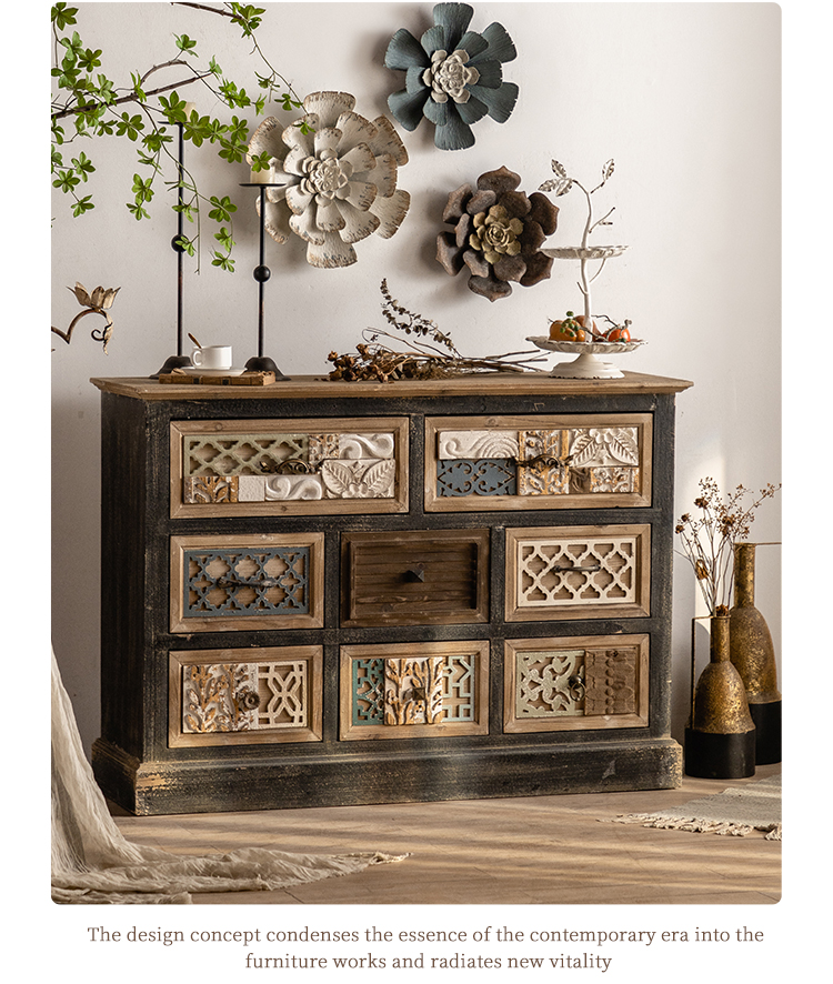 Luxury European Vintage Living Room Cabinets Carved Drawers Adornment Ark Wood Chest Buffet Sideboards Display Cabinets