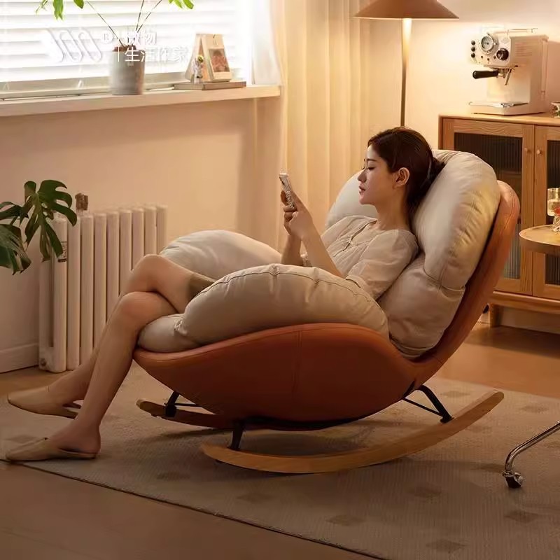 Modern Luxury Living Room Egg Rocking Recliner Lounge Sofa Single Lazy Chair with Metal Frame for Apartment and Hotel Use