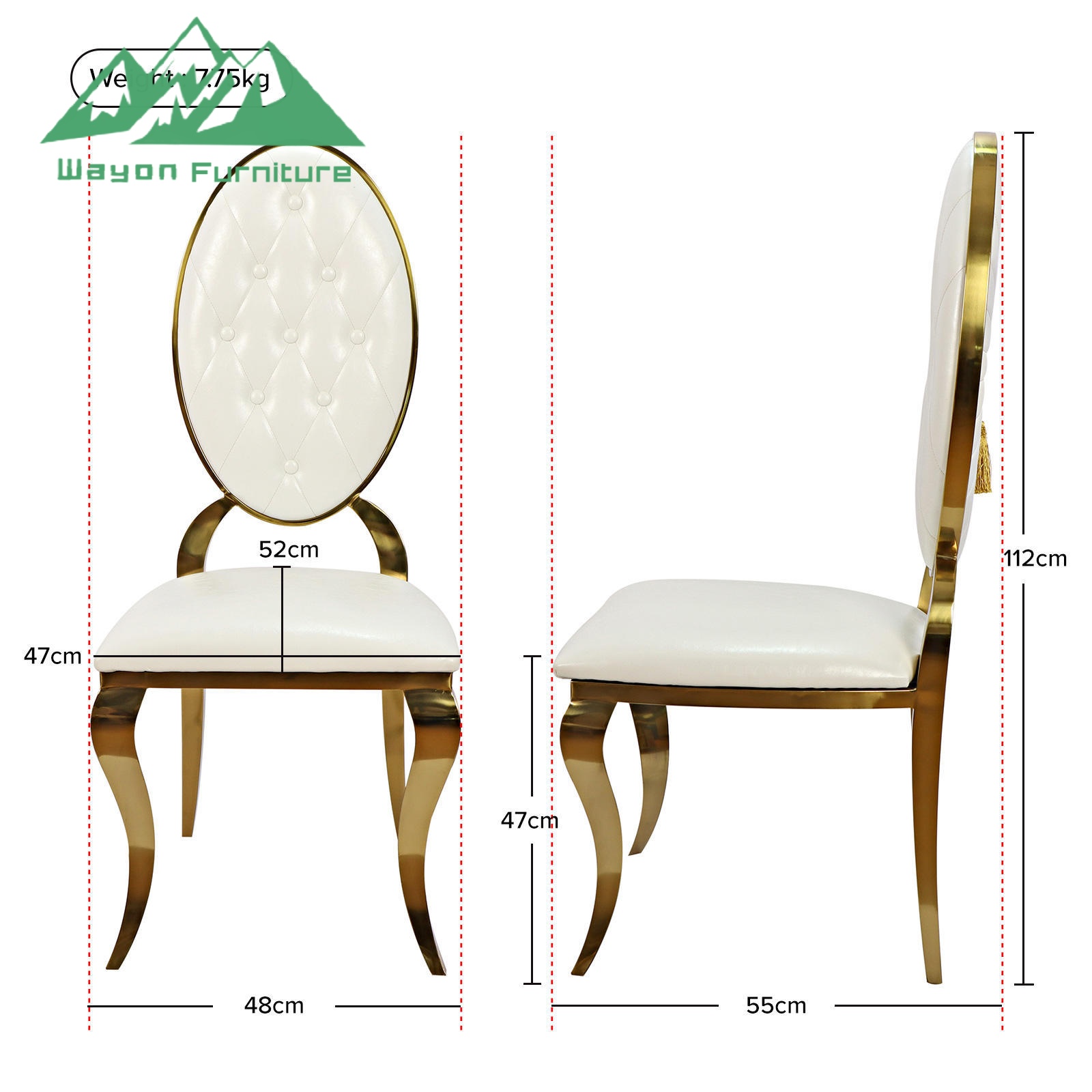 Runwood Wayon Luxury Stainless Steel Hotel Banquet Chair Modern Round Backrest Dining Chair With Soft Upholstery For Wedding