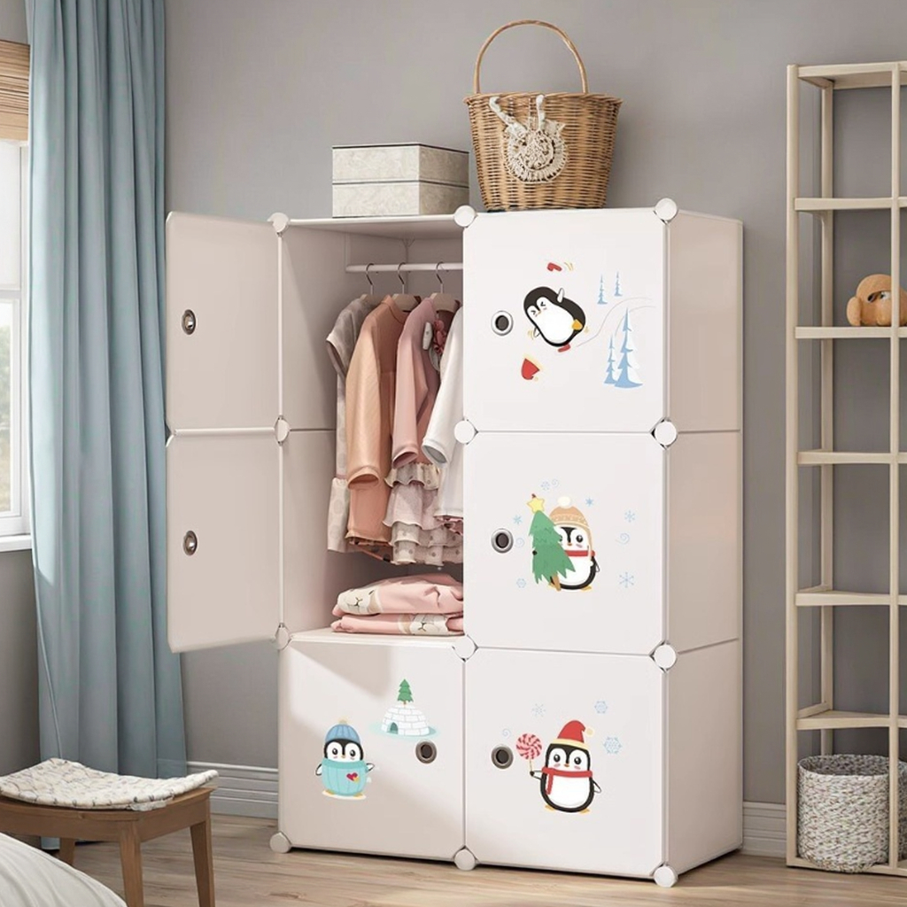 Modern 6-Door Foldable Plastic Storage Cabinet Adjustable Baby Wardrobe for Kids' Clothes Living Room Bedroom Organizer
