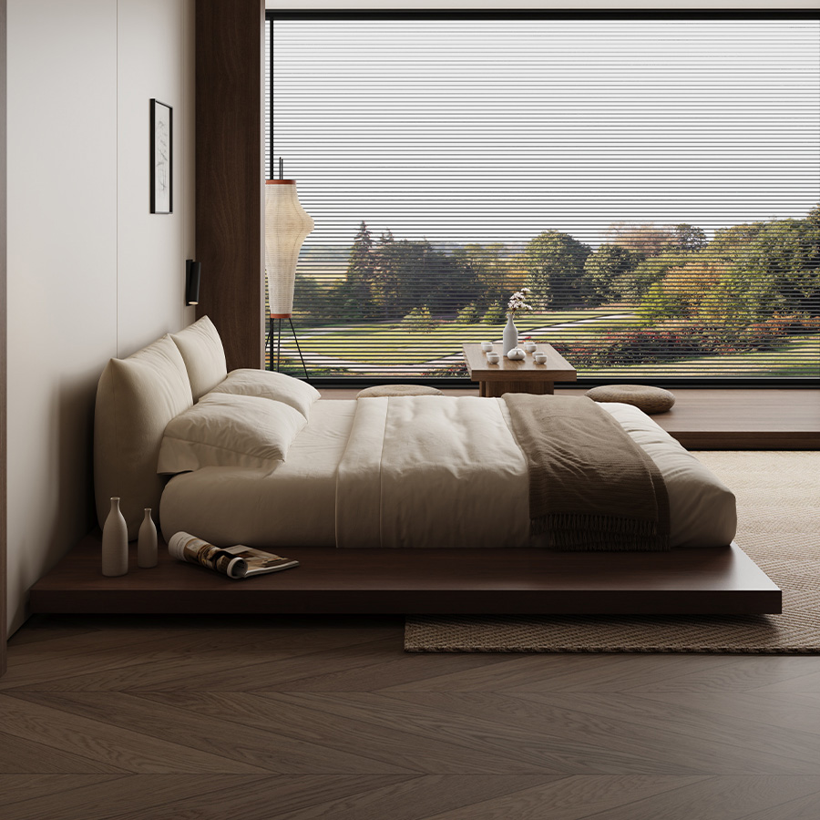Bedroom Furniture Solid Wood Floating Platform Frame Queen King Size Low Bed Japanese-style Tatami Bed Floating Bed Frame