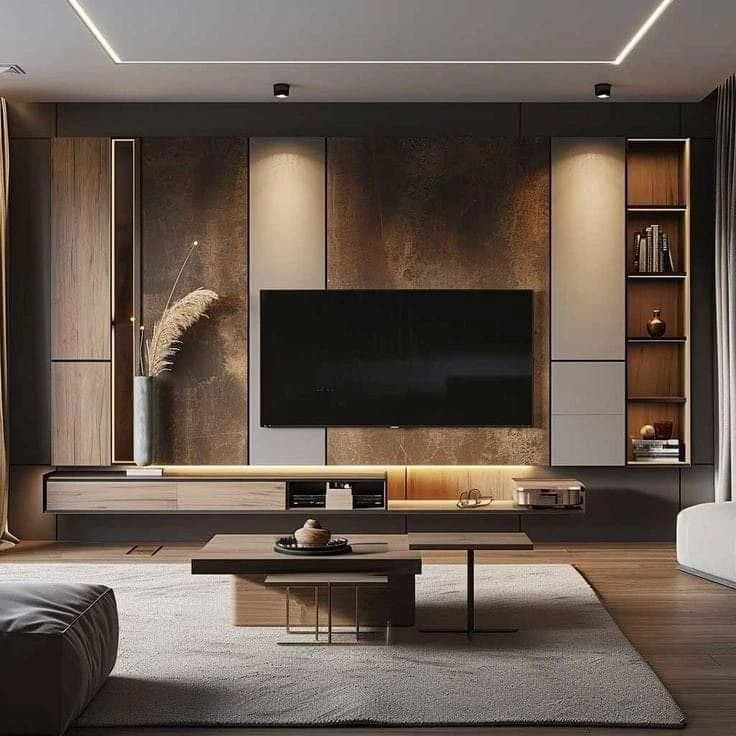Customizable Solid Wood TV Wall Unit-Modular Large Capacity Storage Cabinet Set Modern Luxury Style LED Light Optional