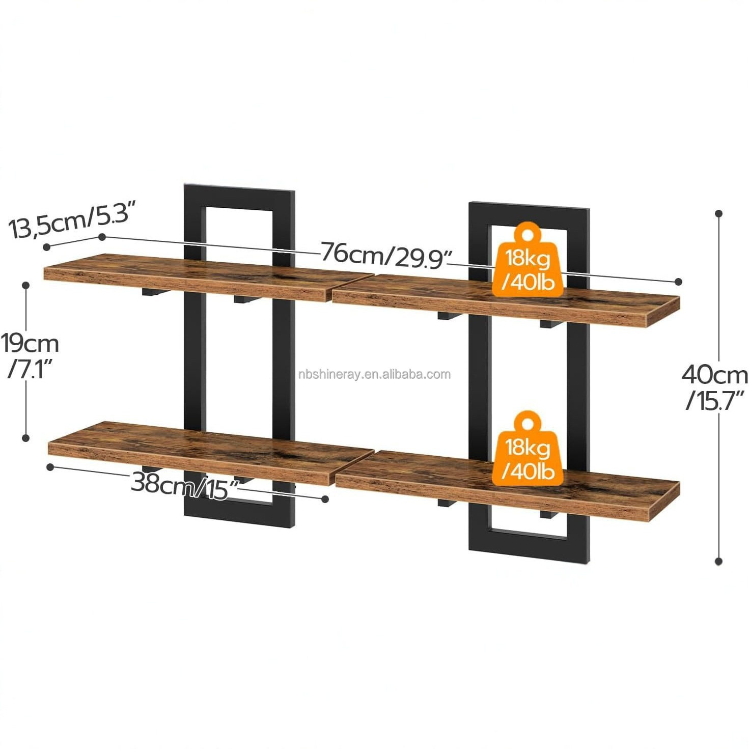 15-Tier Steel Wood-Coated Floating Bathroom Shelf for Bedroom Wall Storage