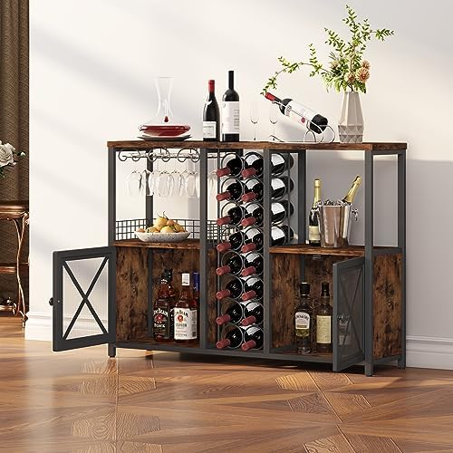 Modern Mini Wooden Bar Cabinet Home Kitchen Dining Room Sideboard Farmhouse Buffet Wine Liquor Storage for Liquor