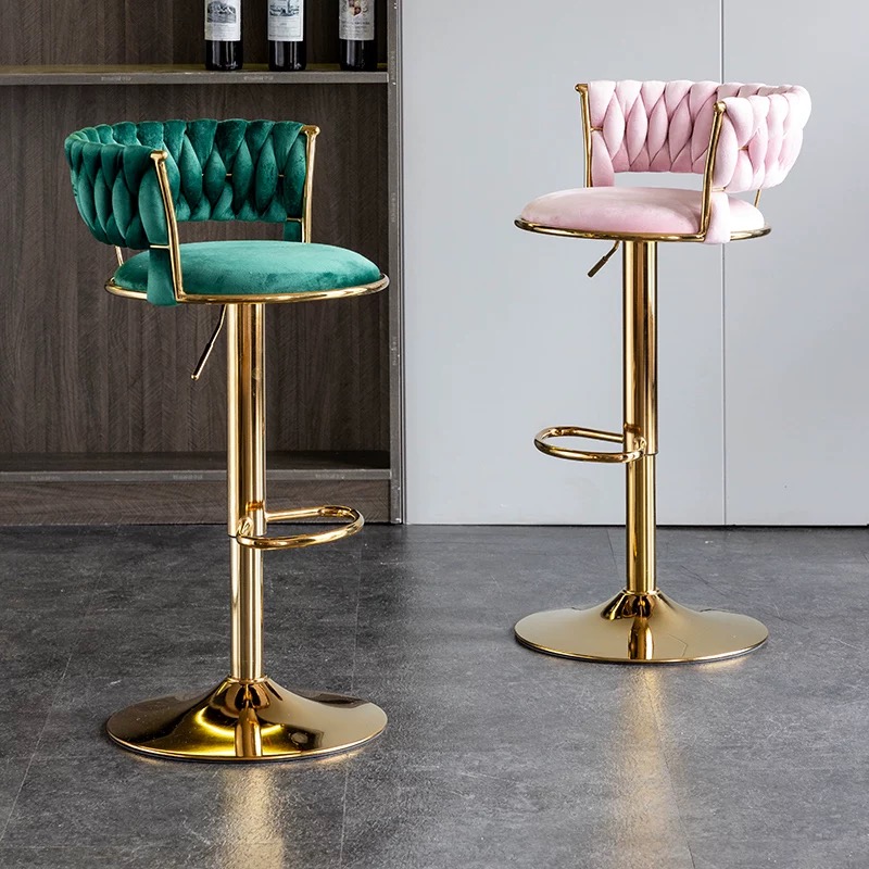 Modern Luxury Kitchen Island Counter Furniture Metal Velvet Swivel High Gold Metal Bar Stools