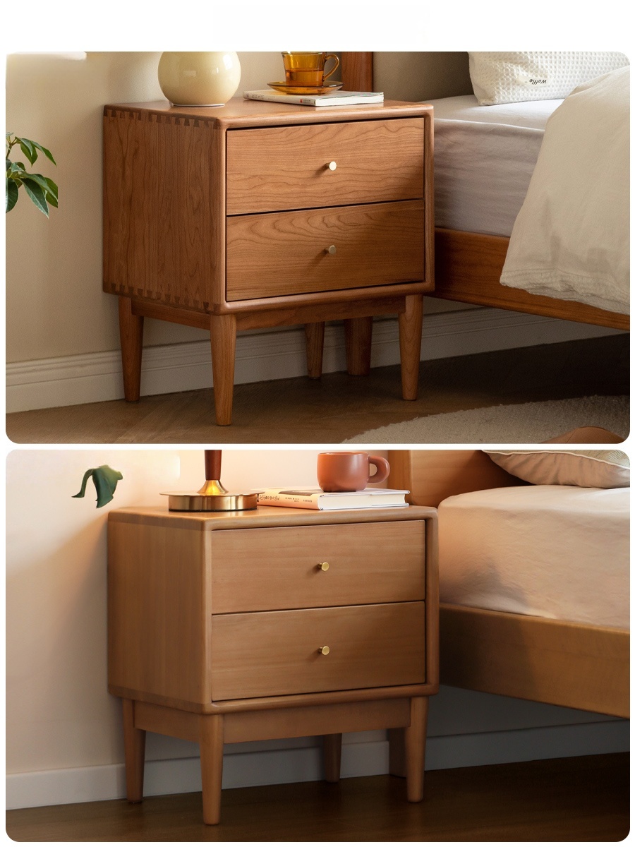 Nature Solid Oak Wood Night Stand Modern Luxury Design With 2 Drawers For Apartment Bedroom And Living Room