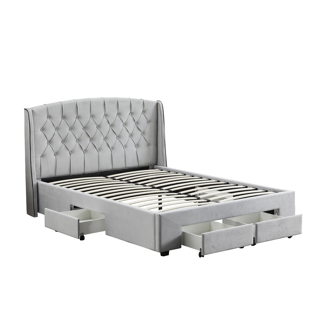 Affordable Tufted Upholstered Bed with Large Storage Drawers, Modern Bedroom Furniture Bed Frame