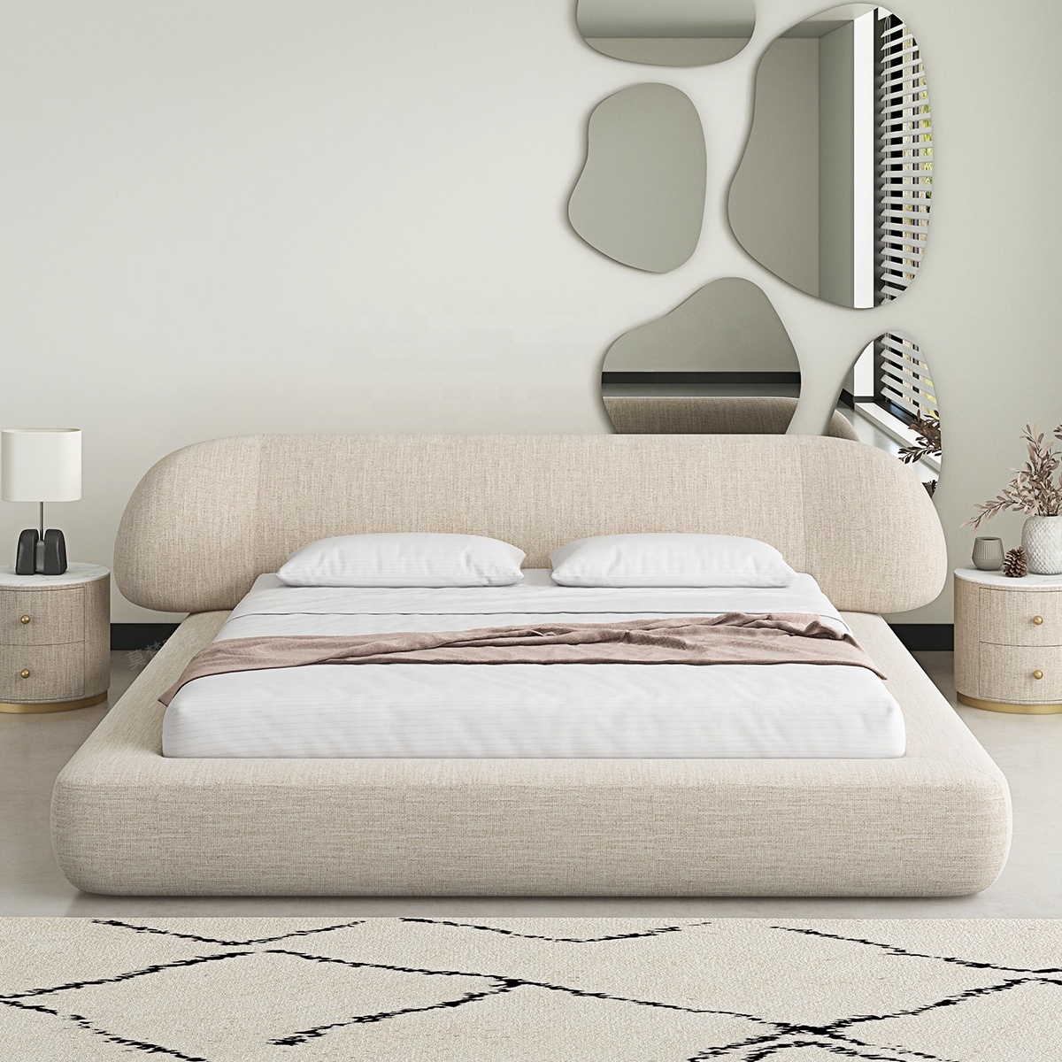 Zayshine Nordic Modern Luxury Large Size White Linen Master Bedroom Bed 1.5 1.8 Meters Modular Villa Designer Double Soft Bed