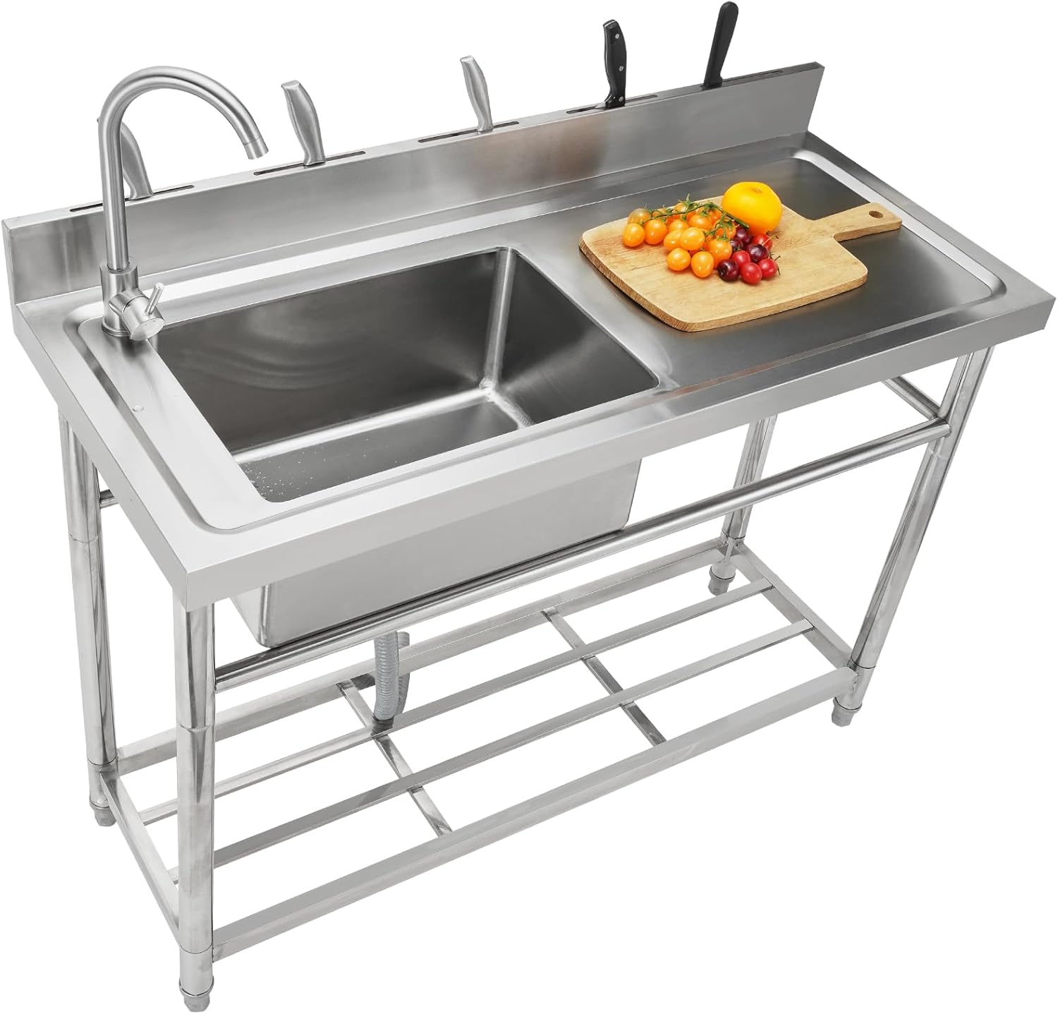 Home Commercial Outdoor Restaurant Island Platform Thickened Stainless Steel Independent Single Sink With Drain Operation Table
