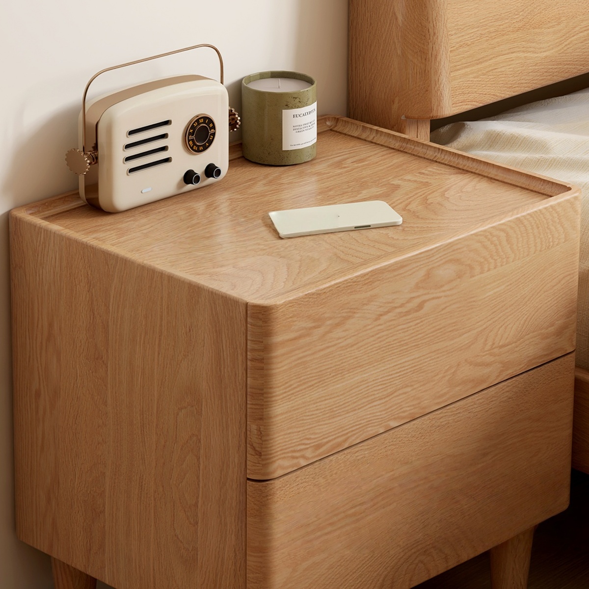 Luxury Solid Oak Night Stand With 2 Drawers Modern Design For Bedroom Living Room &amp; Hotel Use