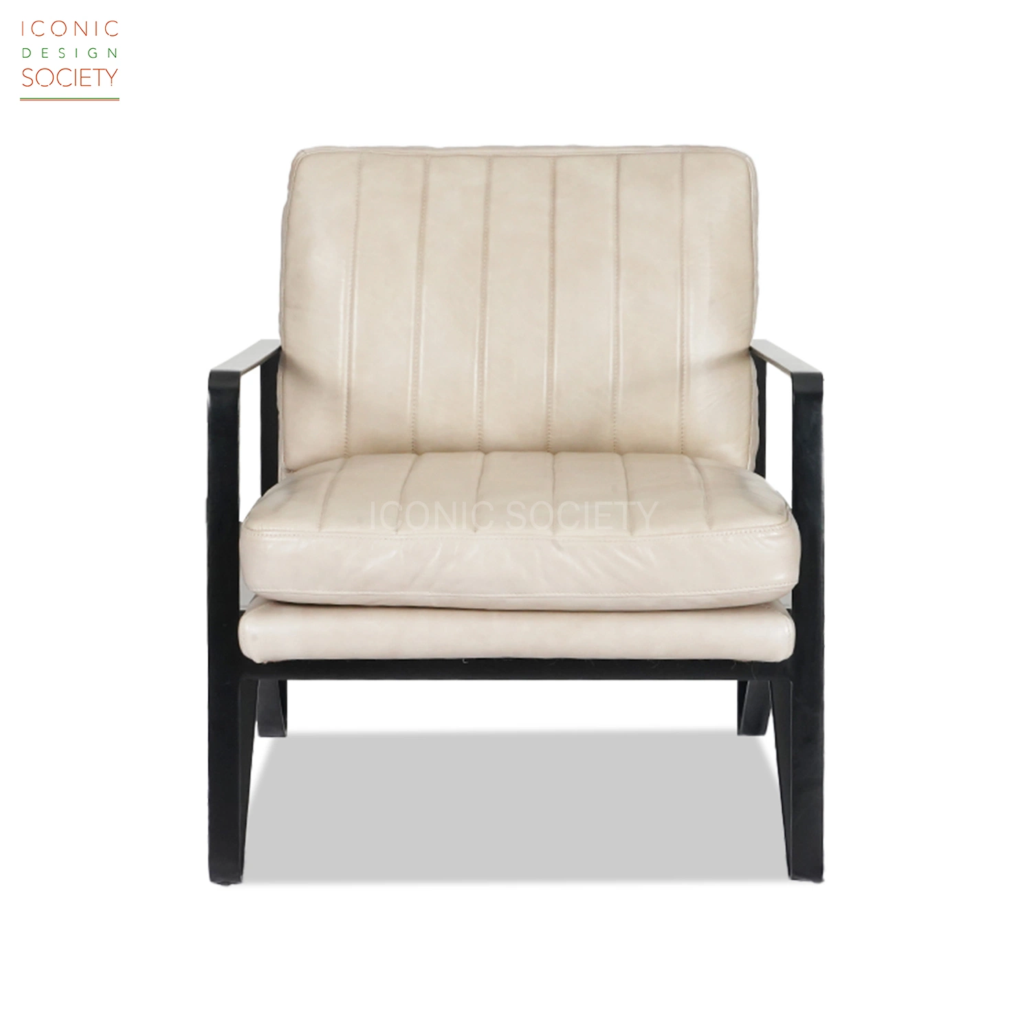 Modern Industrial Home Sitting Room Living Room Leisure Hotel Furniture Metal Iron Steel Pipe Genuine Leather Accent Arm Chair