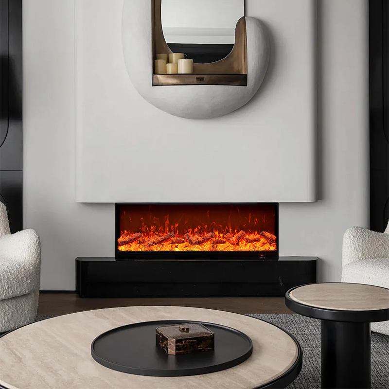 Indoor 2D LED Decorative Electric Fireplace Wall-Mounted Metal Modern Wood Charcoal TV Stand Remote Control Adjustable