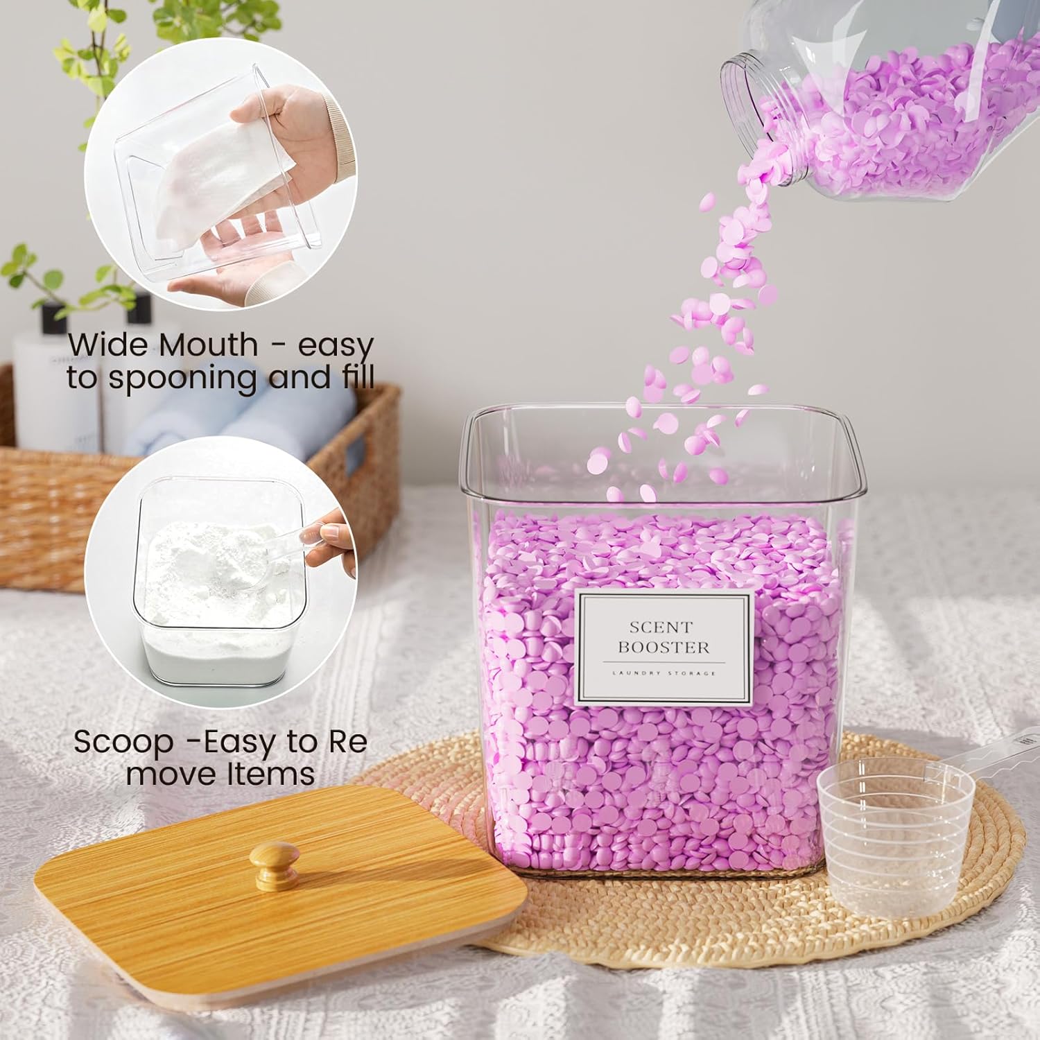 Large Organizer Clear Laundry Room Organization Detergent Powder Container Laundry Pods Storage Container With Bamboo Lid