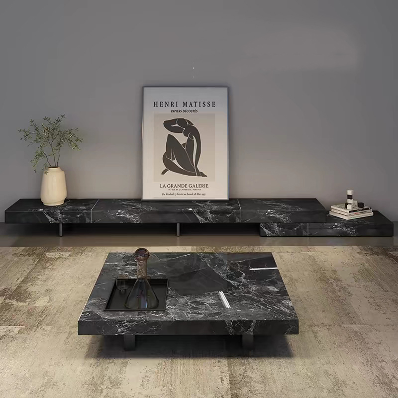 Elegant Wooden Living Room Furniture Set with Marble Accents