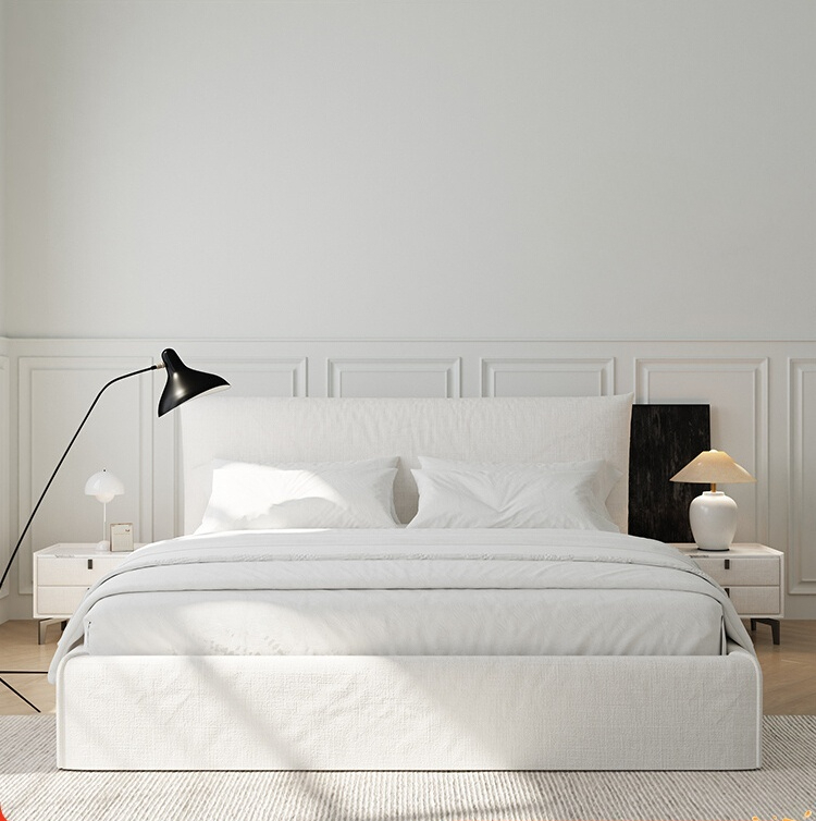 Modern Style Ice Cream Linen Nordic Fabric Double Bed Frame King or Queen Size Removable Washable Upholstered Bedroom Bed