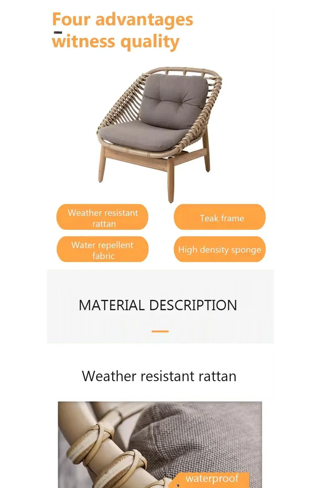 Modern Rattan Furniture Leisure Living Room Sofa Garden Wicker Sofa Chair Set Outdoor Furniture