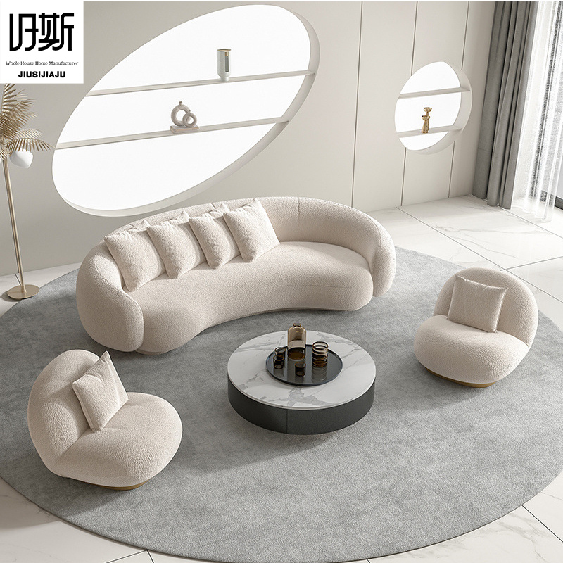 Italian Minimalist Silhouette Three Seat Curved Cashew Sofa Modern Sofa Set Sponge Filled Living Room Furniture